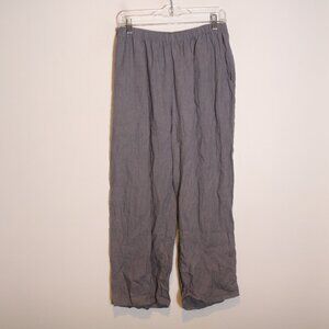 Flax Floods 100% Linen Crop Wide Leg Ankle Pull On Pants Women Medium Gray Boho